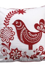 Red & White Embroidery Bird Pillow