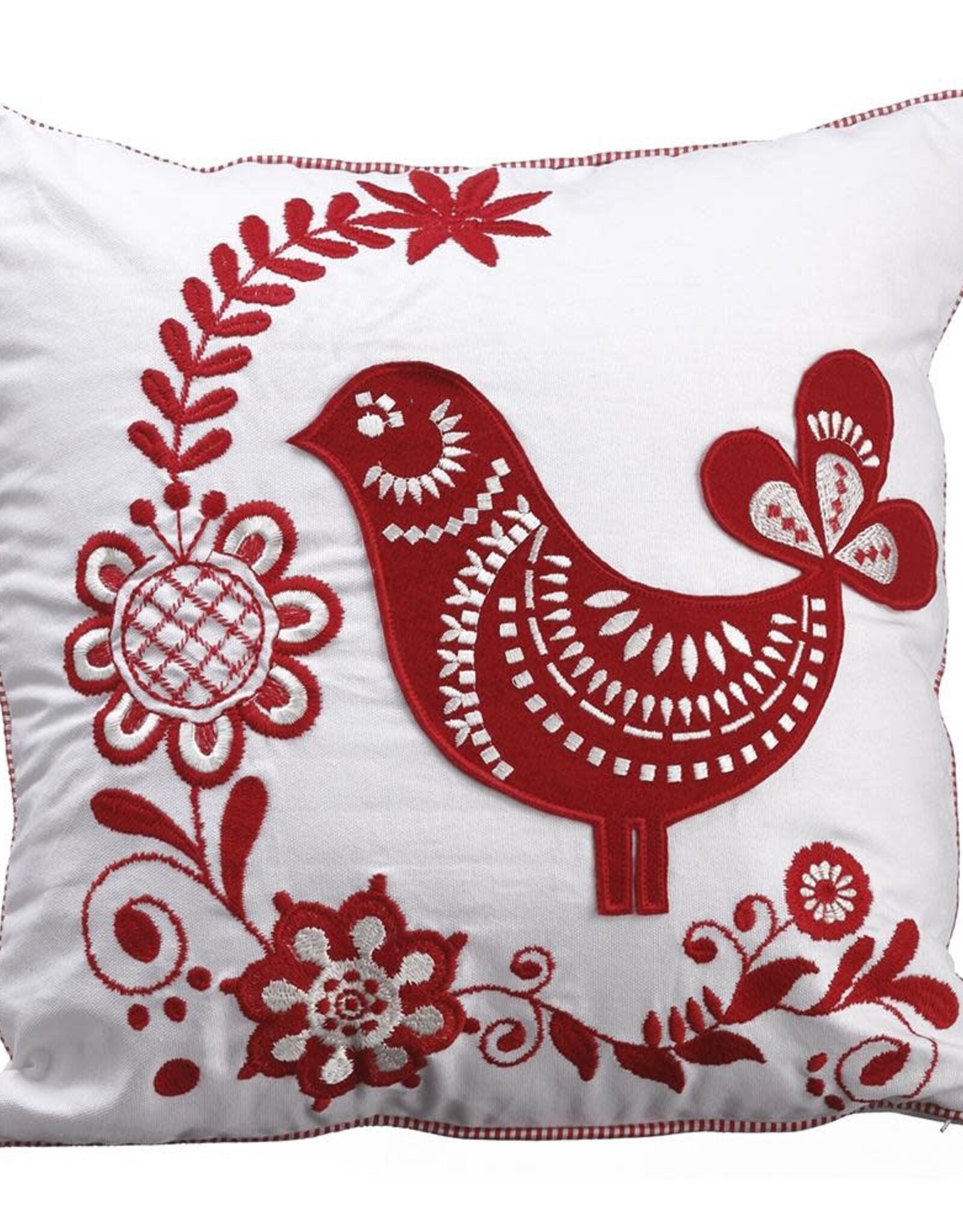 Red & White Embroidery Bird Pillow