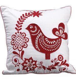 Red & White Embroidery Bird Pillow