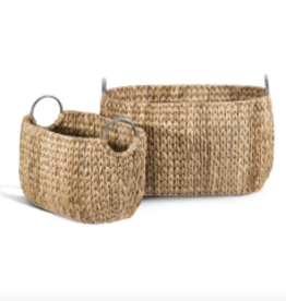 Large Oval Water Hyacinth Basket with Stainless Steel 21"L 14"W 12.5"H