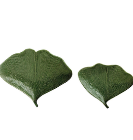 Large Green Stoneware Ginkgo Plate