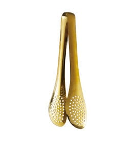 Gold Finish Stainless Steel Slotted Tongs L9"