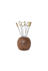 Mango Wood Holder with Appetizer Picks