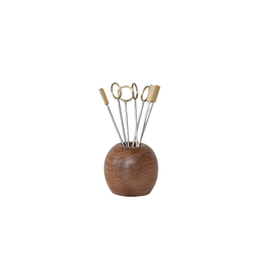 Mango Wood Holder with Appetizer Picks