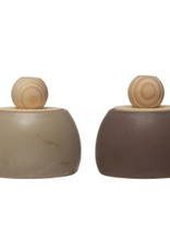 Stoneware Canister with Pine Wood Lid and Knob Handle H3.5" - 2 Assorted