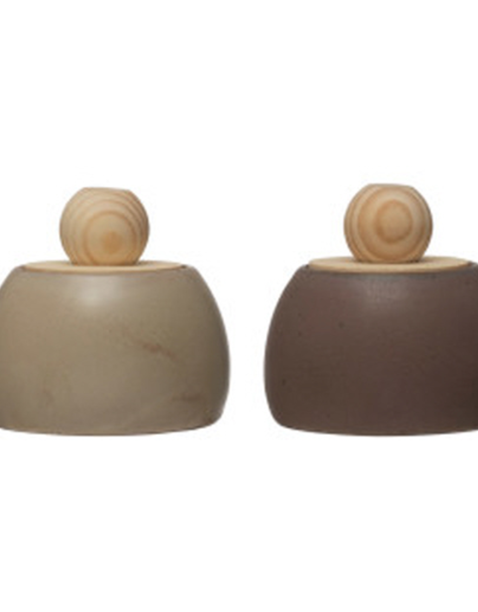 Stoneware Canister with Pine Wood Lid and Knob Handle H3.5" - 2 Assorted