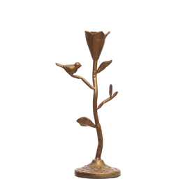 Gold Finish Cast Iron Flower Taper Holder H10.75"
