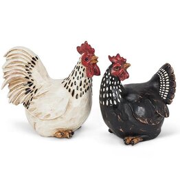Sitting Rooster and Hen Set H6" W9"