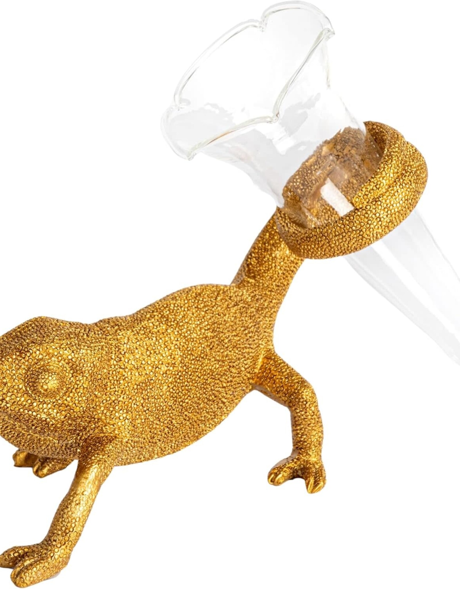Gold Chameleon With Glass Vase L7.5" H5.75"