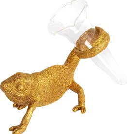 Gold Chameleon With Glass Vase L7.5" H5.75"