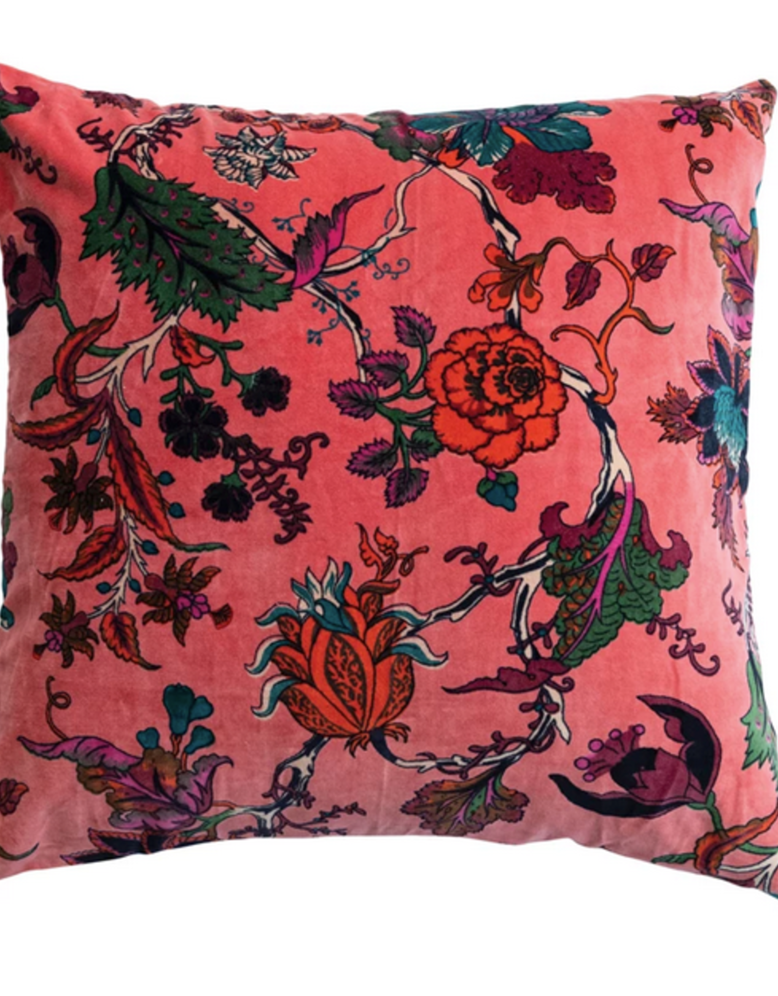 Velvet Printed Pillow with Chambray Back L20"