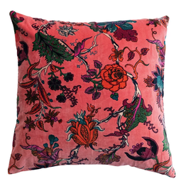 Velvet Printed Pillow with Chambray Back L20"