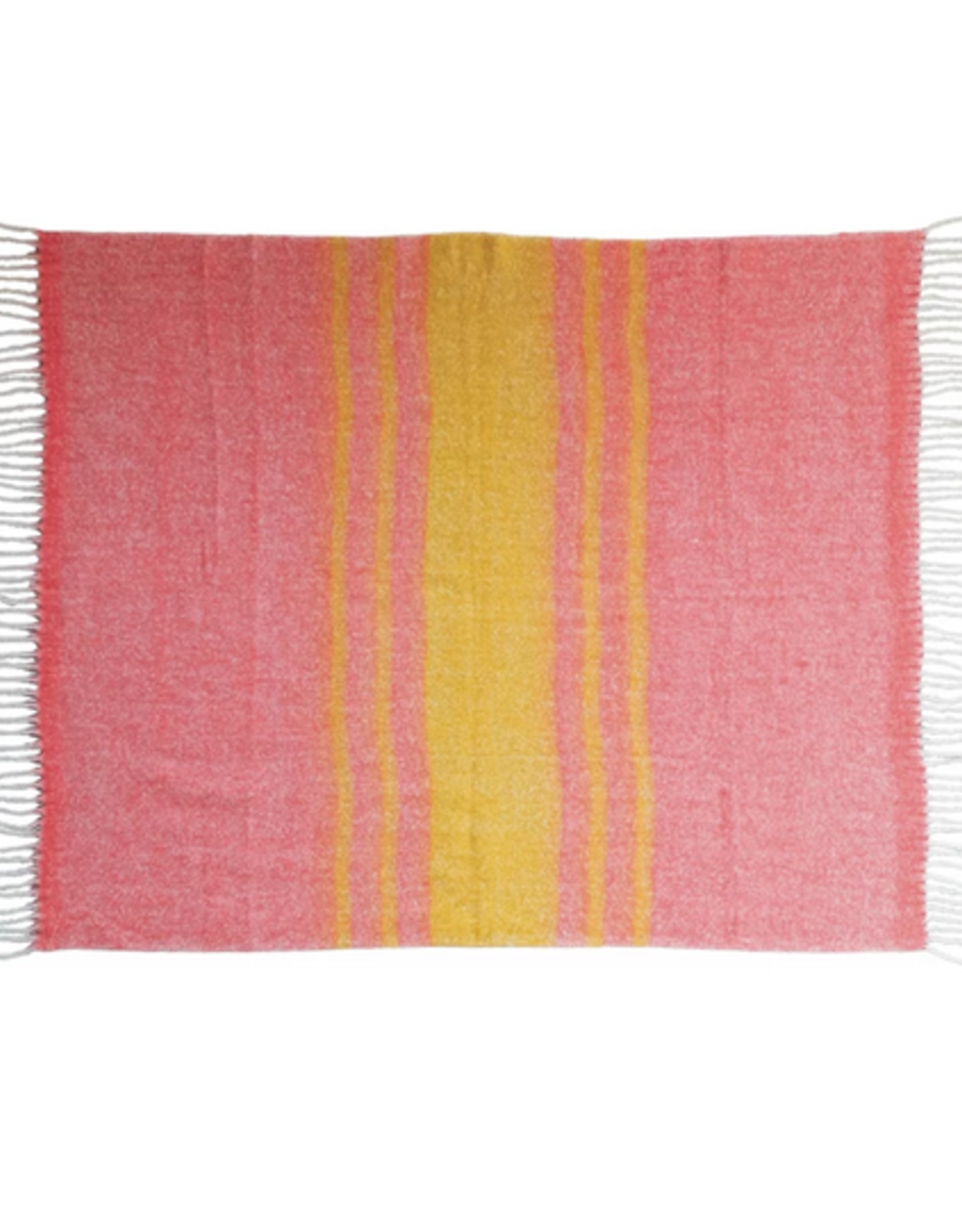 Pink and Yellow Acrylic and Wool Stripes and Fringe Throw L60" W50"