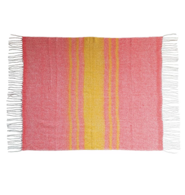 Pink and Yellow Acrylic and Wool Stripes and Fringe Throw L60" W50"