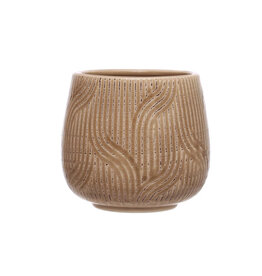 Brown Debossed Stoneware Planter D5.25”