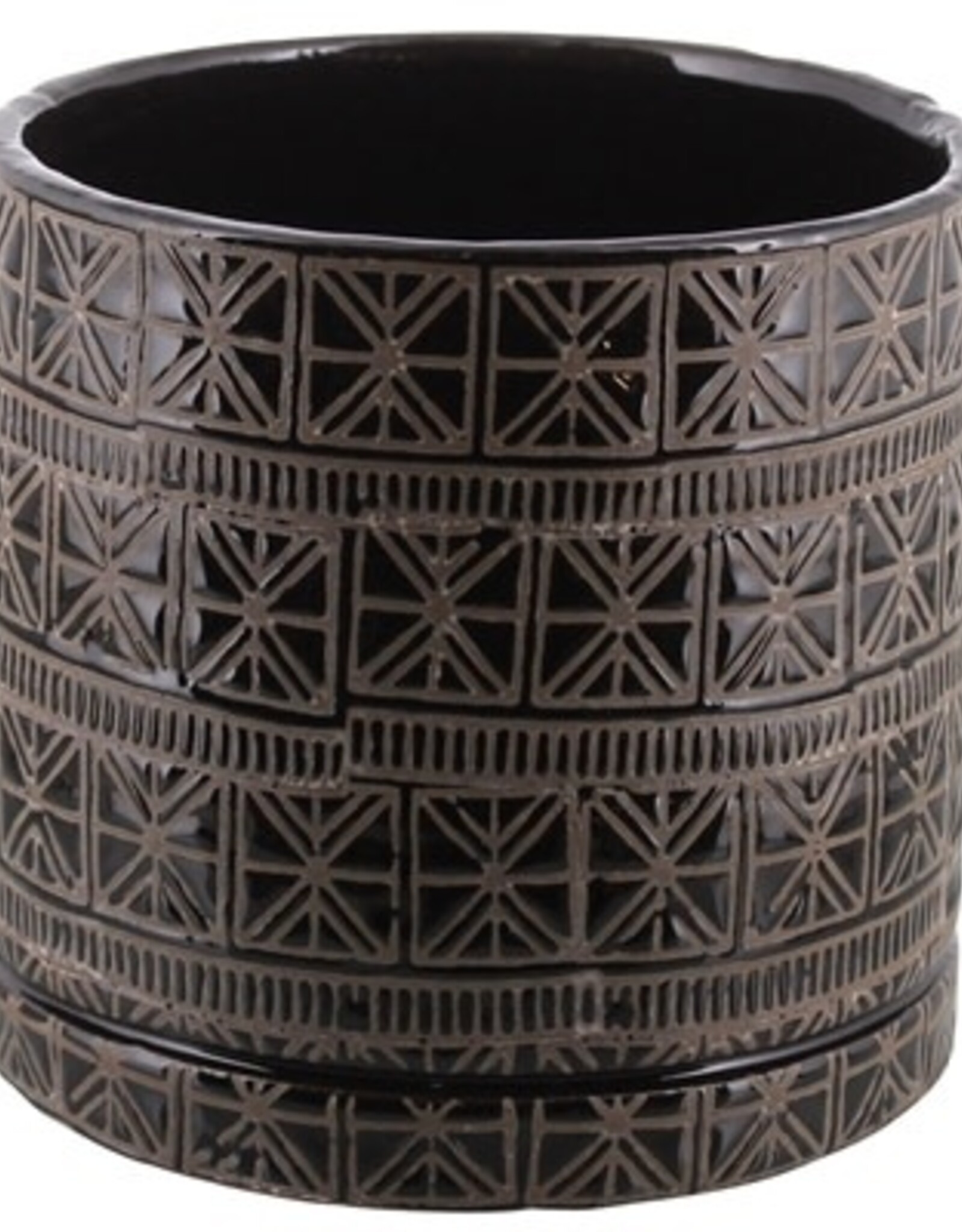 Large Cusco Grey with Black Clay Pot D6" H6"