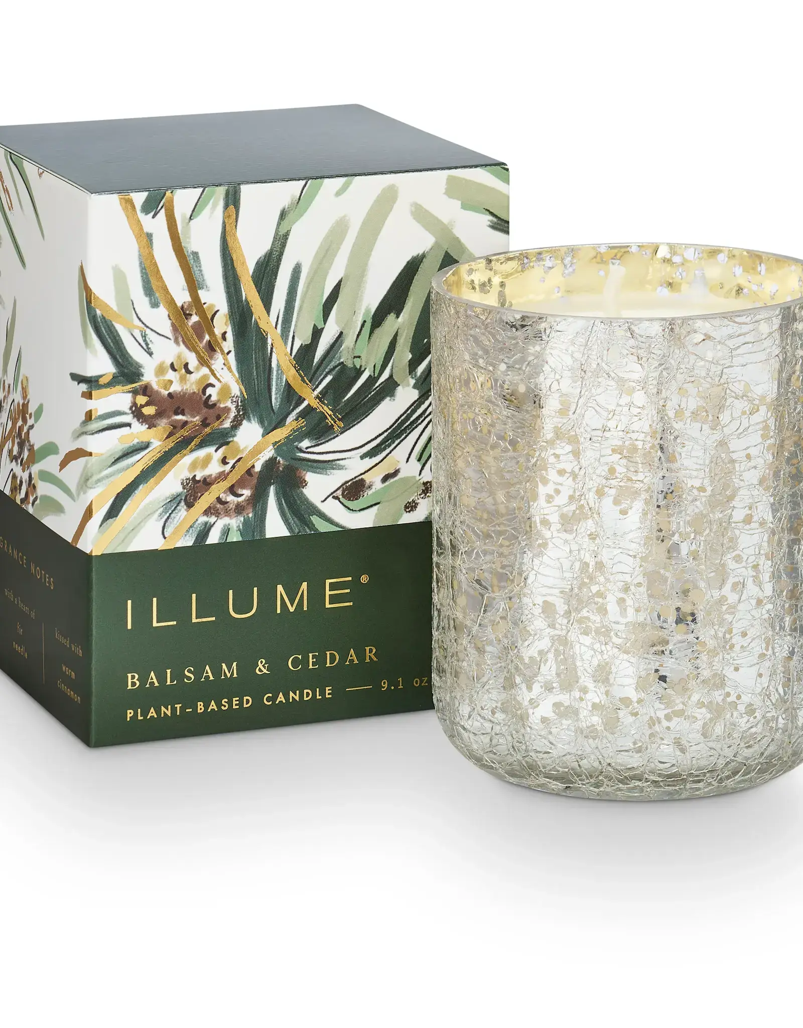 Small Balsam and Cedar Boxed Crackle Glass Candle
