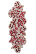 Candy Canes & Ornaments Hand-Embroidered Slub Table Runner L38"