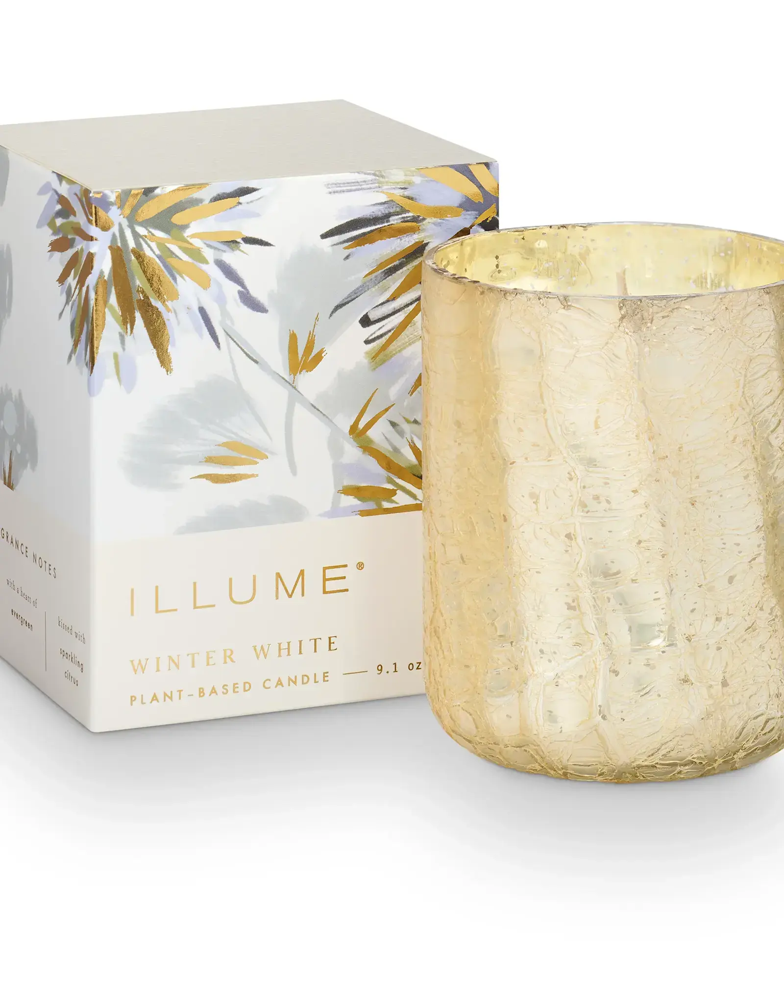 Small Winter White Boxed Crackle Glass Candle