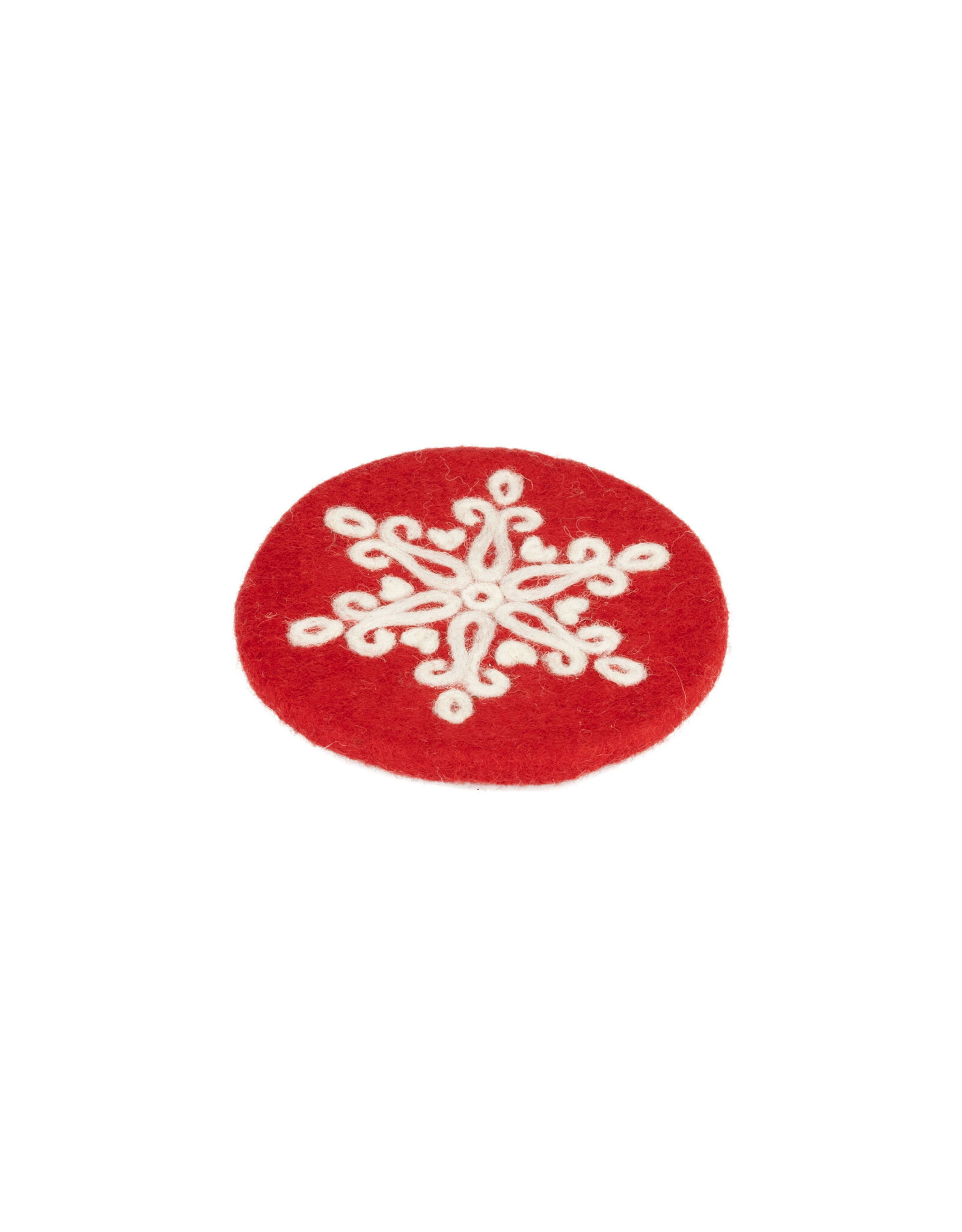 Small Felt Trivet Red with White SnowFlake