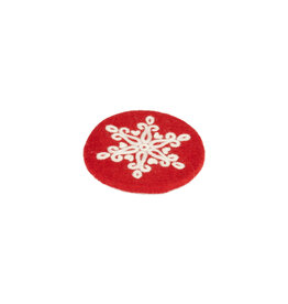 Small Felt Trivet Red with White SnowFlake