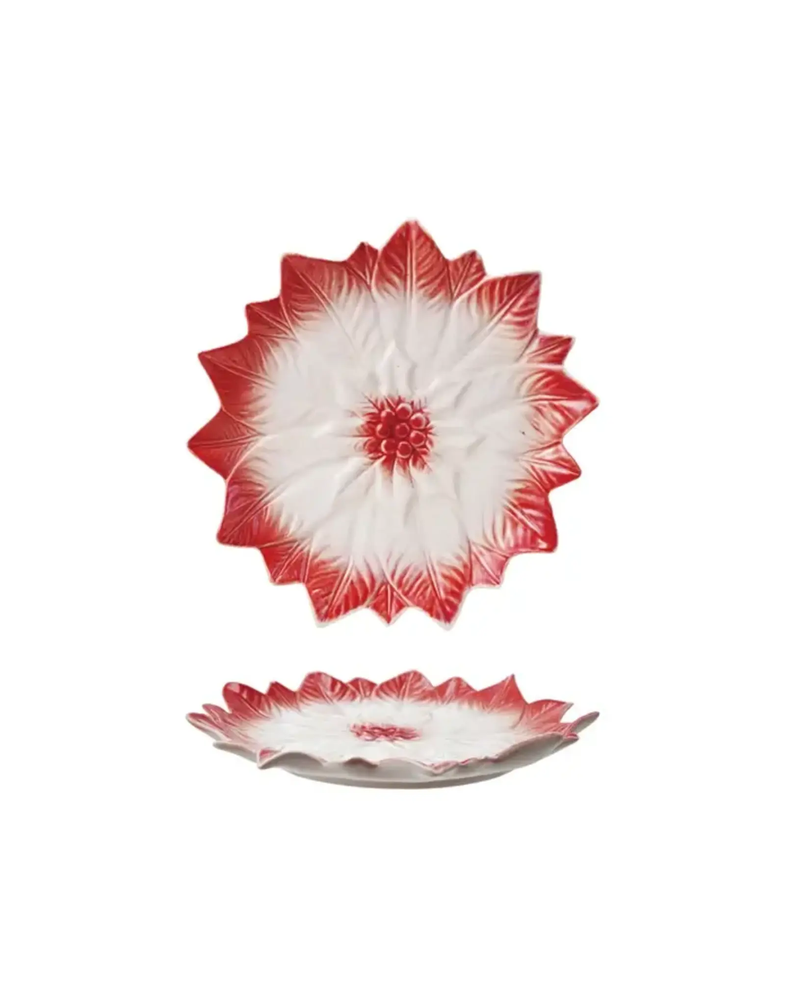 Hand-Painted Stoneware Poinsettia Shaped Plate D9"