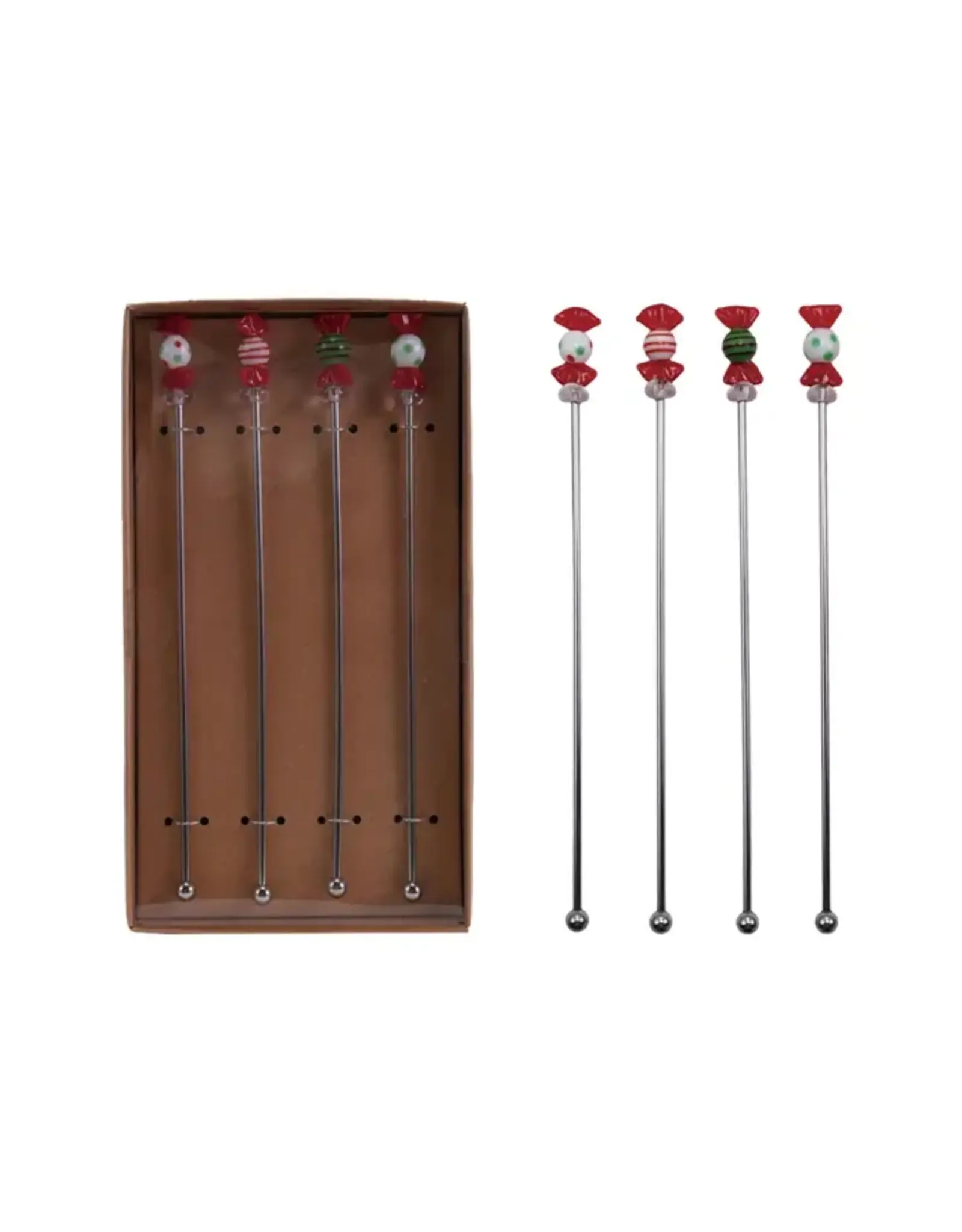 Cocktail Stirrers with Hand Blown Candies - Set of 4
