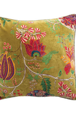 Printed Velvet Pillow with Mini Pom Trim L20"