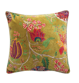 Printed Velvet Pillow with Mini Pom Trim L20"