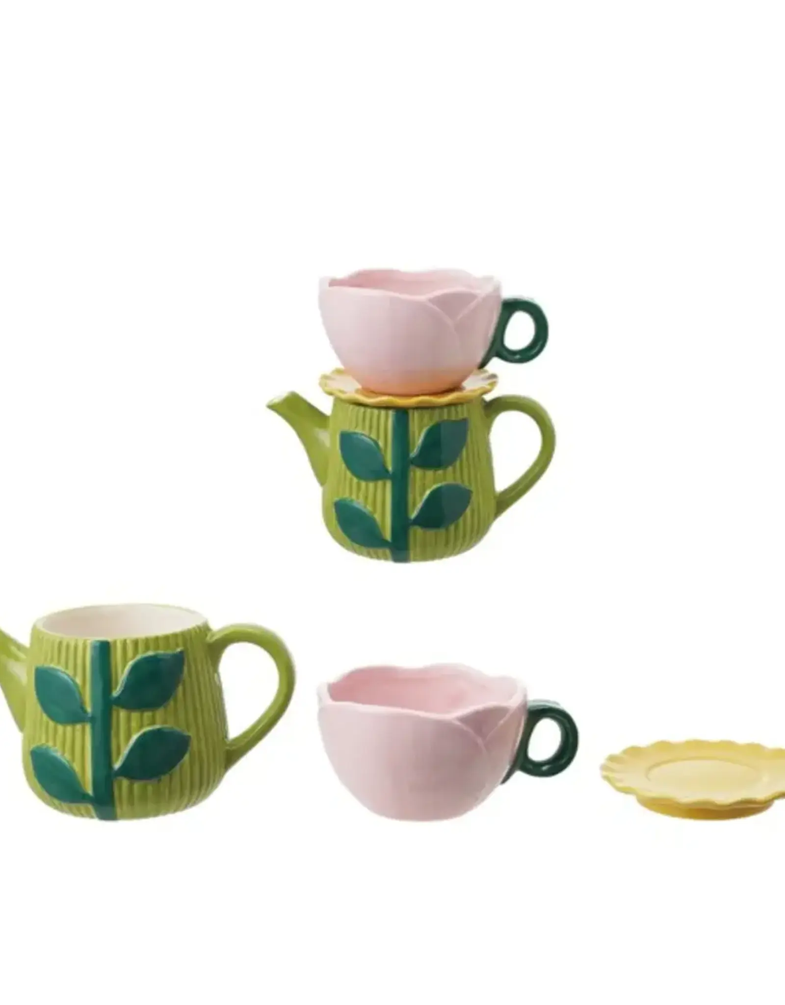 Ceramic Teapot with Rose Shaped Mug & Saucer