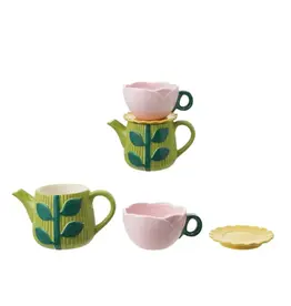 Ceramic Teapot with Rose Shaped Mug & Saucer