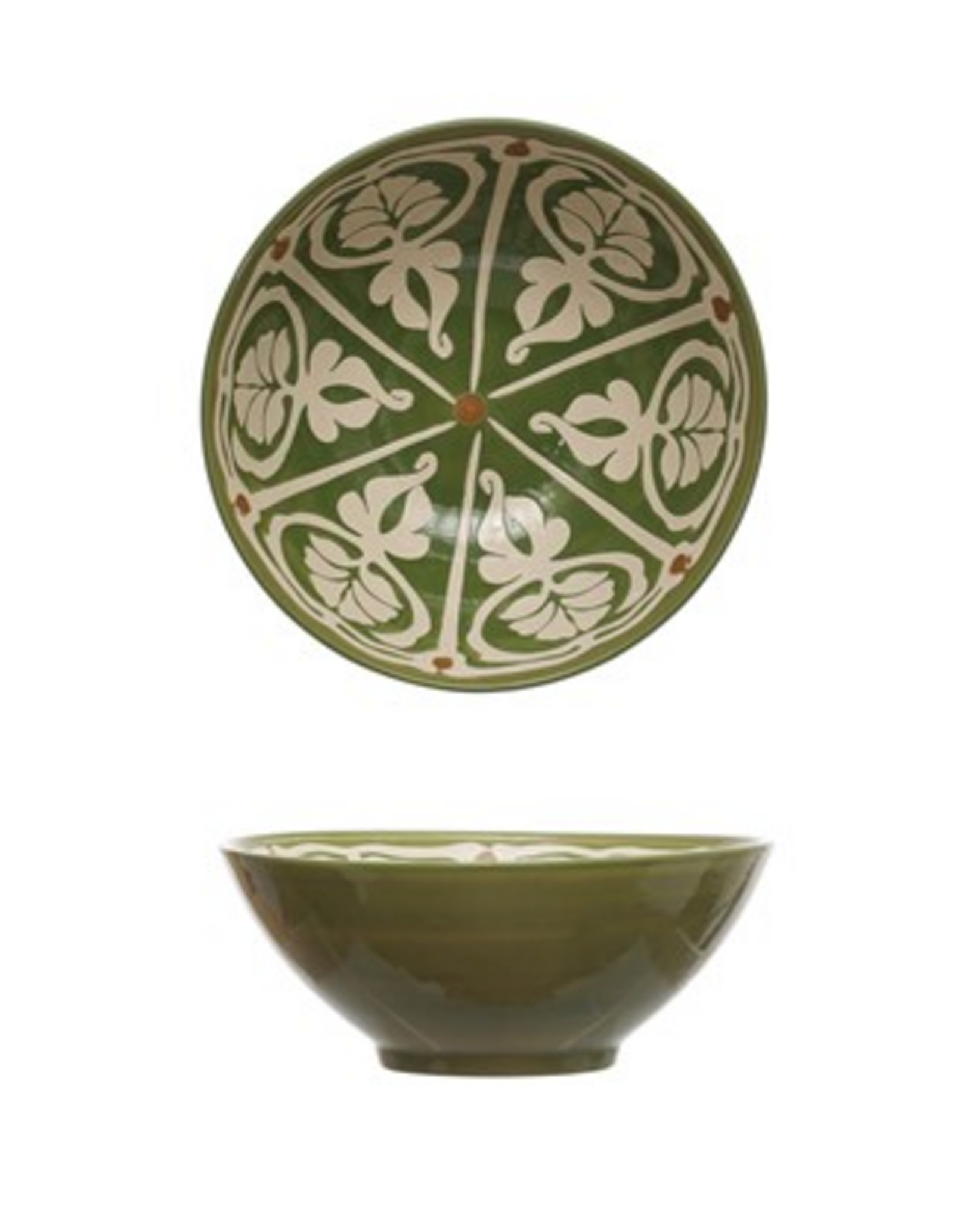 Green with Pattern Handpainted Stoneware Serving Bowl D10.5"