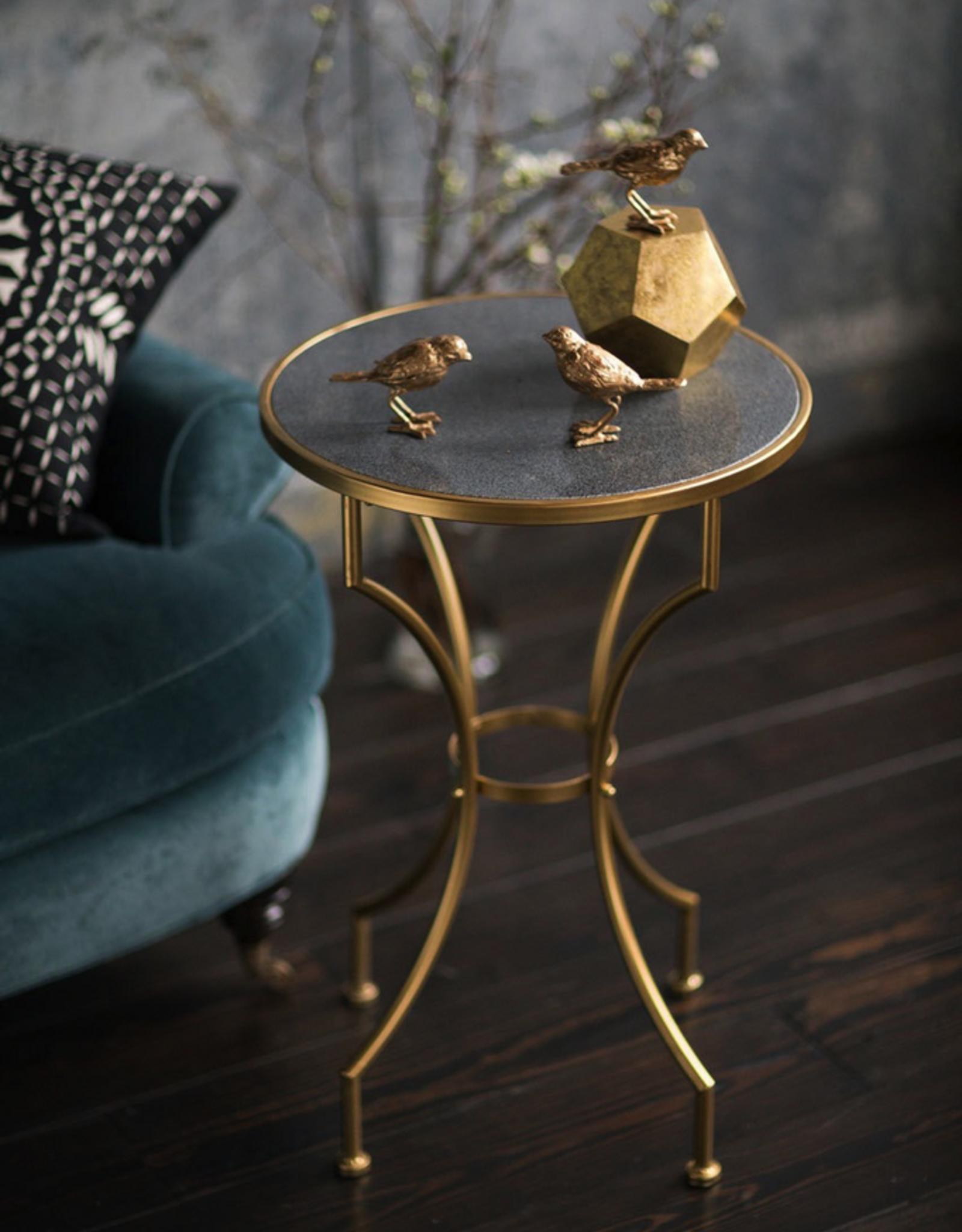 Black Stone and Gold Metal Table H28.5" D18" Reg $399  Now $150