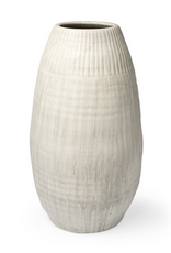 Large White Reyan Ceramic Striped Vase H29"