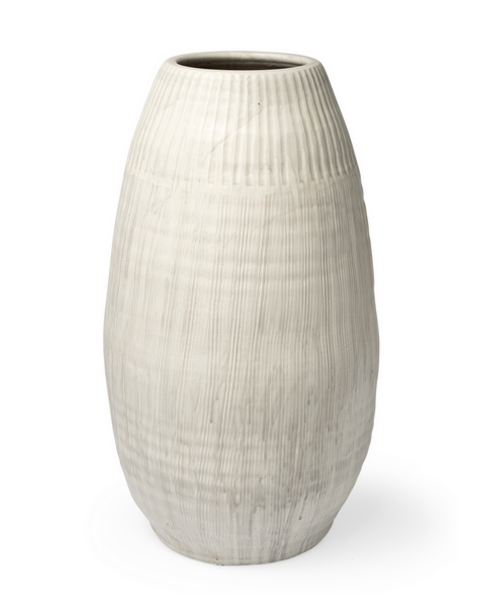 Large White Reyan Ceramic Striped Vase H29" Reg $599 Now $299