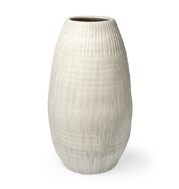 Large White Reyan Ceramic Striped Vase H29" Reg $599 Now $299