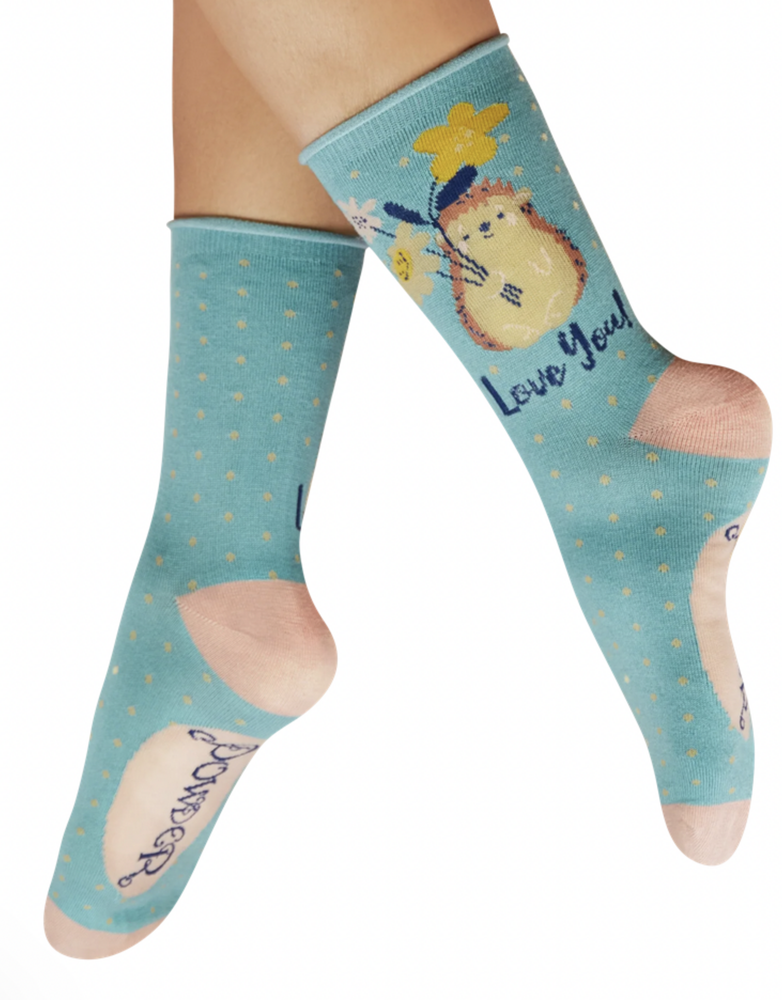 Socks - Hedgehog Sharing Love in Aqua