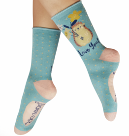 Socks - Hedgehog Sharing Love in Aqua