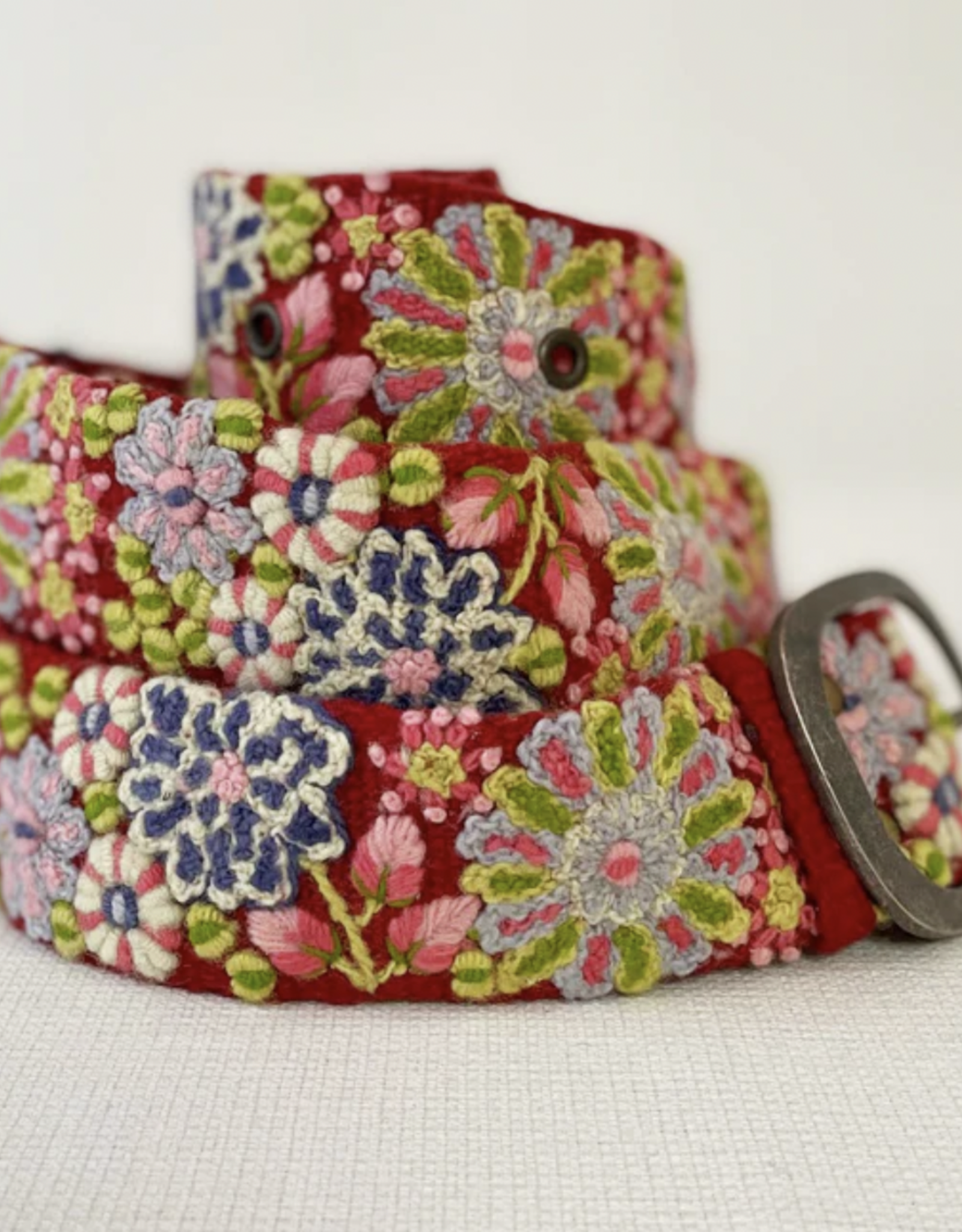 Medium Teaberry Embroidered Wool Belt