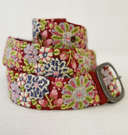 Large Teaberry Embroidered Wool Belt