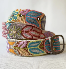 Medium Cream Folklorica Floral Embroidered Wool Belt