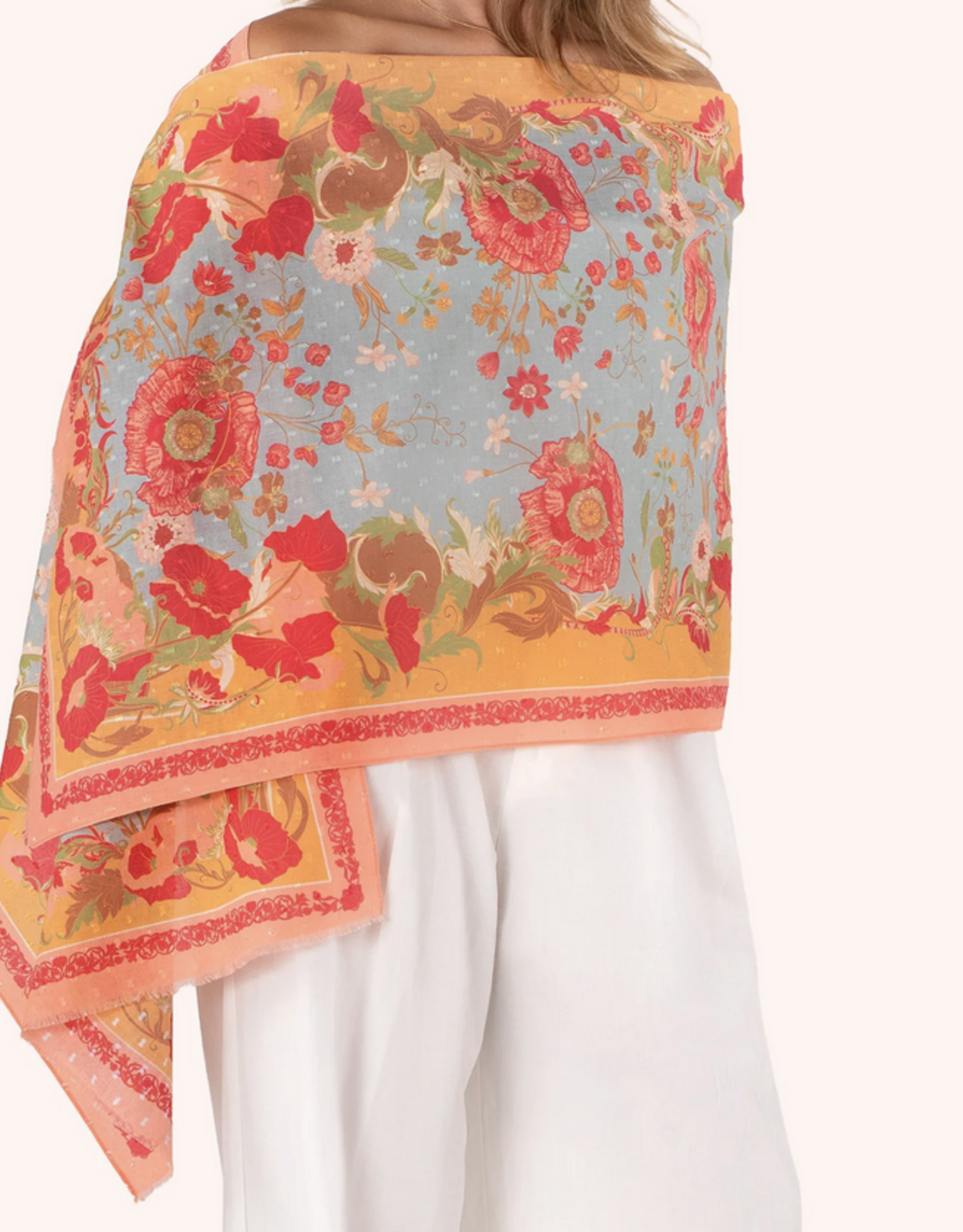 Paisley Poppies Cotton Scarf