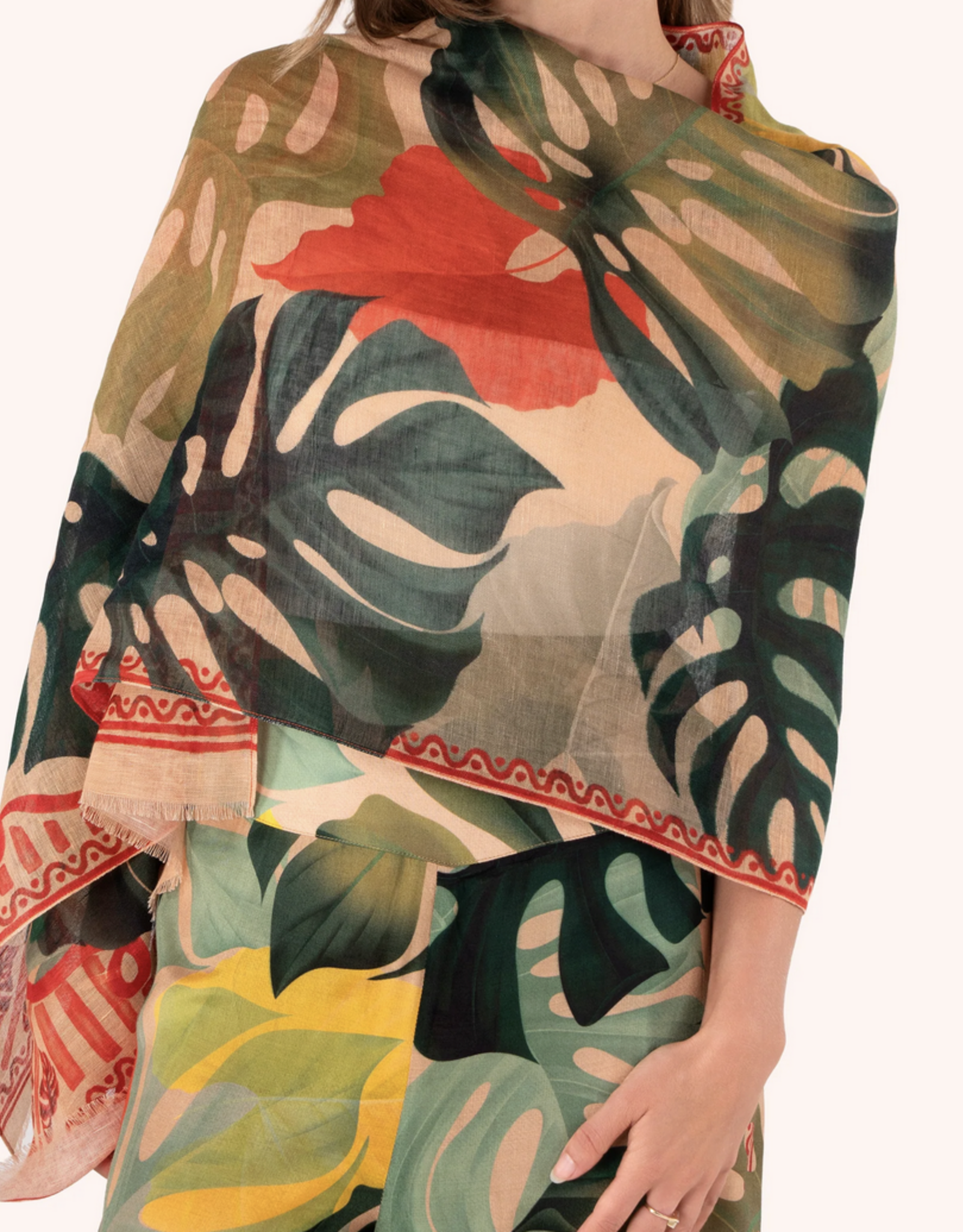 Exotic Leaves Linen Cotton Mix Scarf