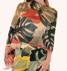 Exotic Leaves Linen Cotton Mix Scarf