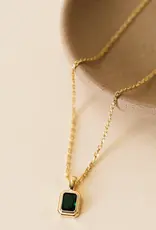 Rectangular Gold Baguette Pendant Necklace - Emerald Green