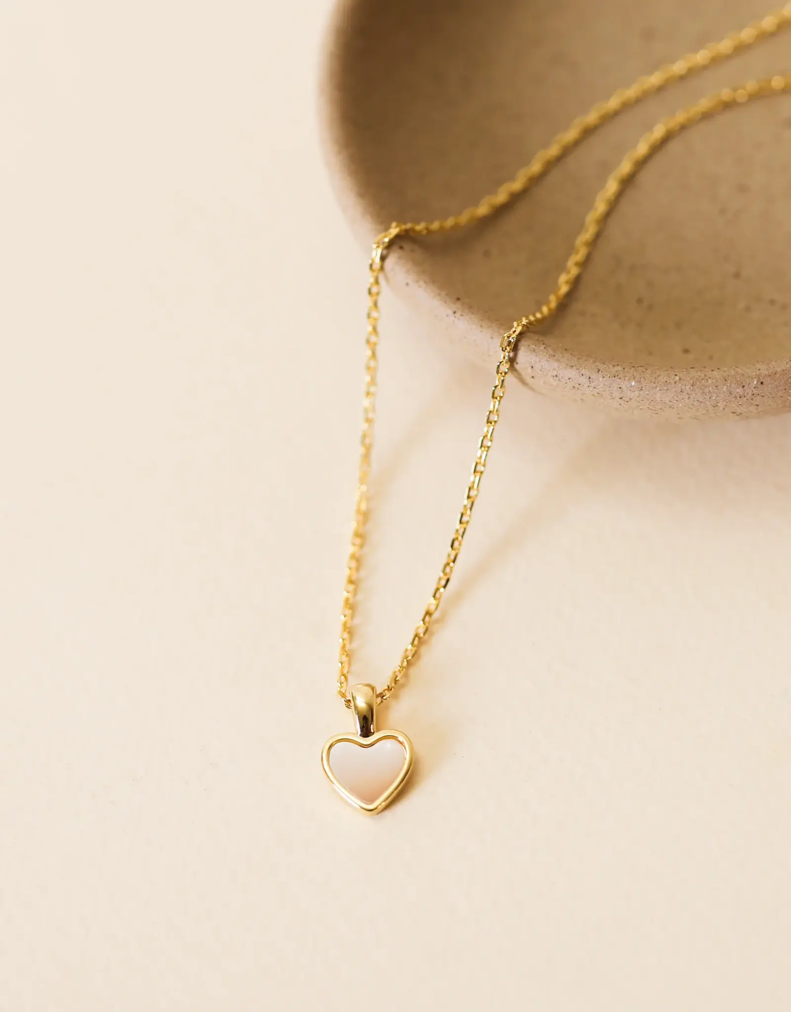 Gemstone Heart Pendant Necklace - Mother of Pearl