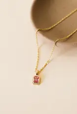Rectangular Gold Pendant Necklace - Pink