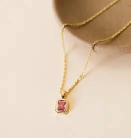 Rectangular Gold Pendant Necklace - Pink