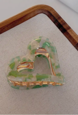 Green Fleck and Gold Heart Claw Clip