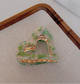Green Fleck and Gold Heart Claw Clip
